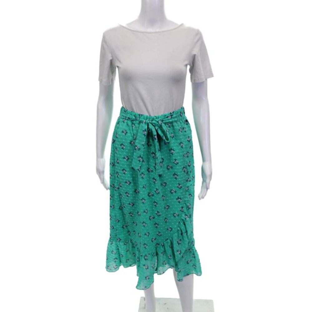 Numph Womens Wrap Skirt Green Polyester Tie Waist Knee Length Size 36